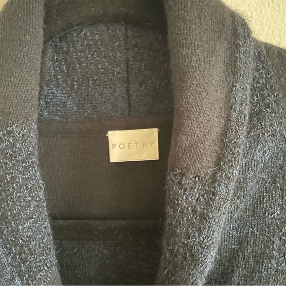 POETRY Navy and Black Plaid Shawl Collar Baby Alpaca Cardigan EUC - Picture 3 of 9